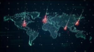 Global digital network map illustrating worldwide web connectivity and modern online growth in 2025