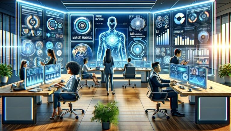 Modern digital agency workspace representing Nexio Market’s AI, web development, and digital marketing services.