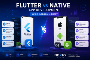 Flutter vs Native App Development comparison in 2026 showing cost, performance, scalability and mobile app development benefits