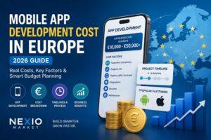 Mobile app development cost in Europe 2026 guide showing pricing, timelines, app development factors and business growth opportunities