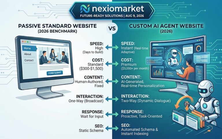 Comparison Infographic of Custom AI Agents vs Standard Websites for Business Automation in 2026